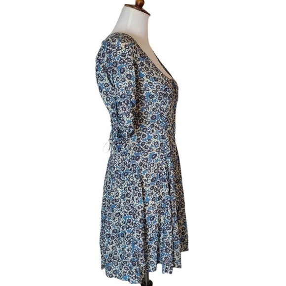 Free People Blue Floral Lace-Up Boho Cottagecore Mini Dress Small NWT - Picture 5 of 8